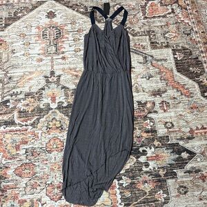 NWT Bella Luxx Navy White Stripe Racerback Stretch High Low Maxi Dress sz S